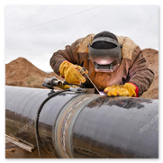 Spawacz łączy rury stalowe